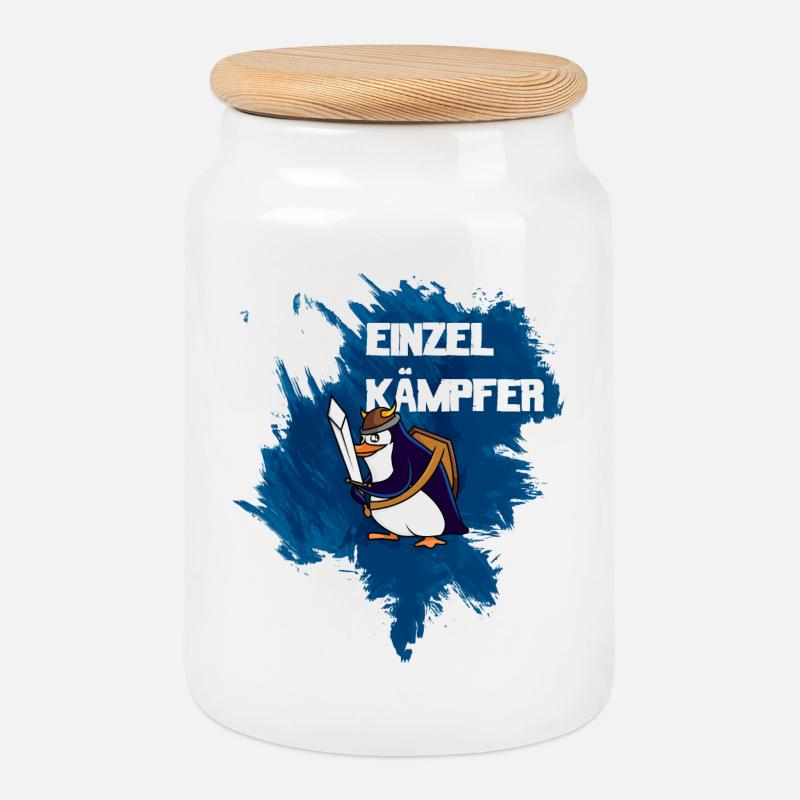 Einzelkämpfer Wikinger-Pinguin - Keksdose mit Holzdeckel - Weiß