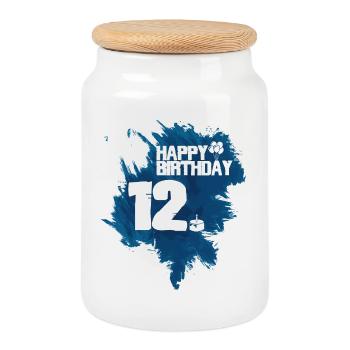 Joyeux anniversaire - 12 ans - Boîte à biscuits avec couvercle en bois - blanc - Devant