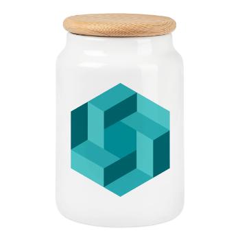 Abstract geometry in blue - Cookie Jar with Wooden Lid - white - Front