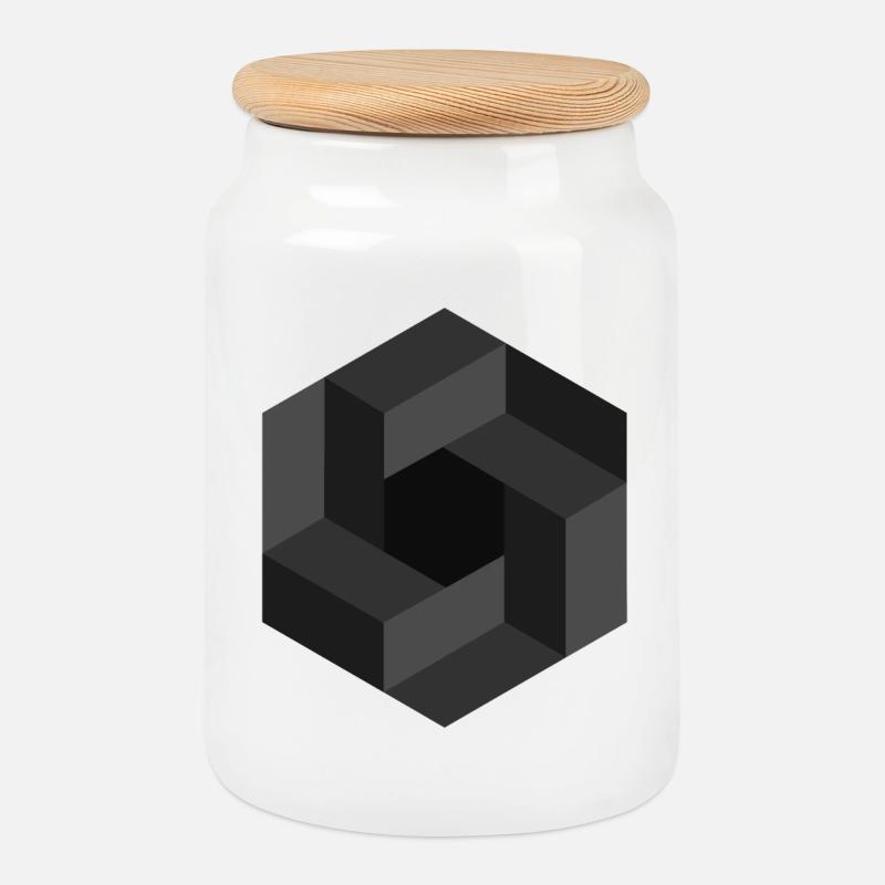 Abstract Geometric Pattern in Grayscale - Cookie Jar with Wooden Lid - white