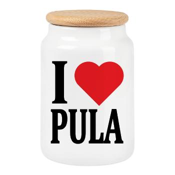 T-Shirt Ich liebe Pula T-Shirt Sardinien Geschenkidee - Keksdose mit Holzdeckel - Weiß - Vorne