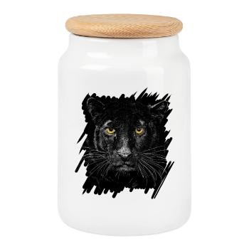 Schwarzer Panther - Keksdose mit Holzdeckel - Weiß - Vorne