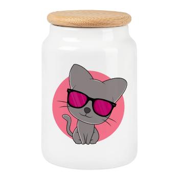 Mignon chaton gris - Boîte à biscuits avec couvercle en bois - blanc - Devant