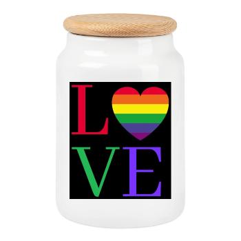 Rainbow Love Heart Pride Sticker - Cookie Jar with Wooden Lid - white - Front