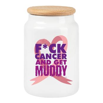 Breast Cancer Run Muddy Run Shirt - Cookie Jar with Wooden Lid - white - Front