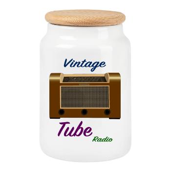 vieille radio à tube - Boîte à biscuits avec couvercle en bois - blanc - Devant