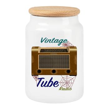 d’occasion, vieille radio à tube - Boîte à biscuits avec couvercle en bois - blanc - Devant