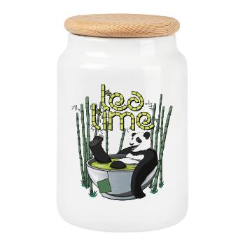 Tea Time - L' instant thé du Panda - Boîte à biscuits avec couvercle en bois - blanc - Devant