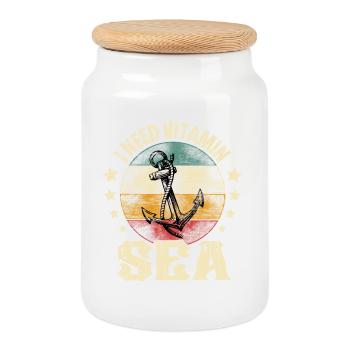 Sailing Motorboat Sailor Ship Captain Anchor - Cookie Jar with Wooden Lid - white - Front