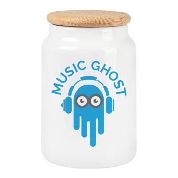 music ghost Symbol Logo icon lustig Gespenst Musik - Keksdose mit Holzdeckel - Weiß - Vorne