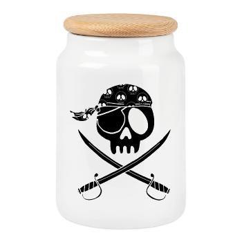 Crâne de pirate noir - Boîte à biscuits avec couvercle en bois - blanc - Devant