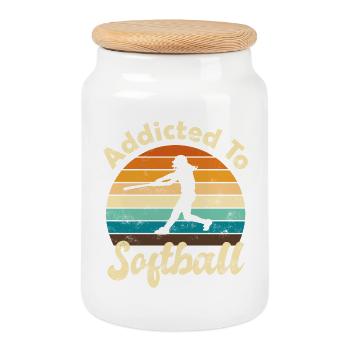 Softball - Keksdose mit Holzdeckel - Weiß - Vorne