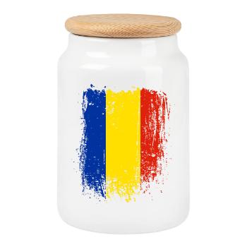 Drapeau de la Roumanie - Boîte à biscuits avec couvercle en bois - blanc - Devant