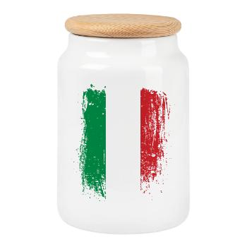 Italy Flag Grunge Brush - Cookie Jar with Wooden Lid - white - Front