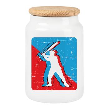 Baseball - Cookie Jar with Wooden Lid - white - Front