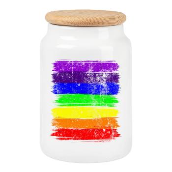 Rayures Vivid Pride - Boîte à biscuits avec couvercle en bois - blanc - Devant
