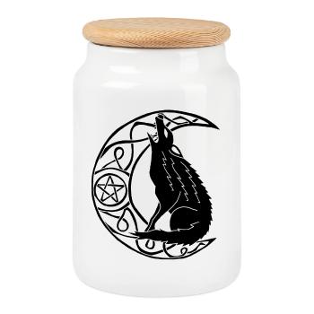 Hurlement du loup noir - Boîte à biscuits avec couvercle en bois - blanc - Devant