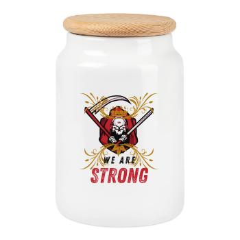 Skeleton Warrior with Crown - Cookie Jar with Wooden Lid - white - Front