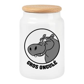 Hippo Texte - Boîte à biscuits avec couvercle en bois - blanc - Devant
