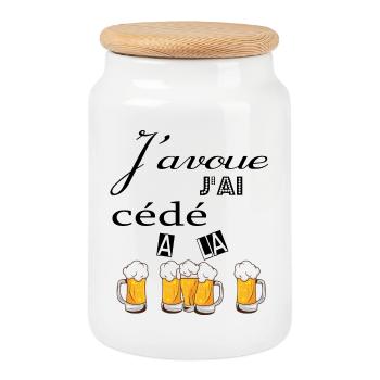 J''ai cédé à la pression - Boîte à biscuits avec couvercle en bois - blanc - Devant