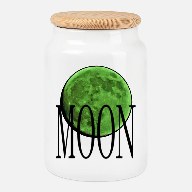 Cradle - Emerald Green Moon - Cookie Jar with Wooden Lid - white