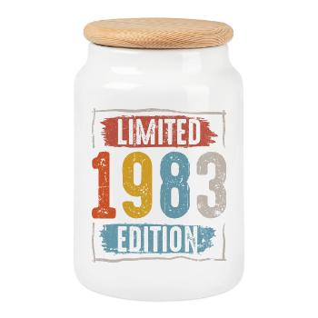 Limited 1983 Edition Vintage - Cookie Jar with Wooden Lid - white - Front