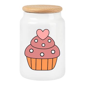 cooking bake heart cake cupcake colorful gift - Cookie Jar with Wooden Lid - white - Front