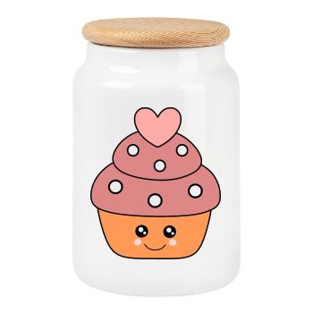 Cupcake Kawaii Autocollants Kawaii drôles - Boîte à biscuits avec couvercle en bois - blanc - Devant