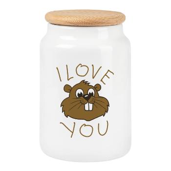 I Love You – Cute Beaver Love Design - Keksdose mit Holzdeckel - Weiß - Vorne