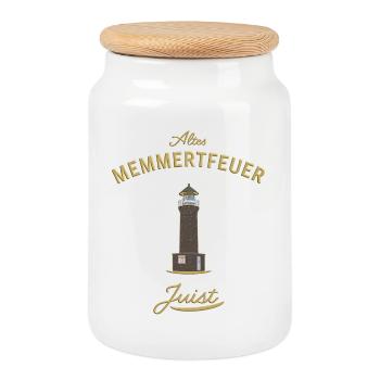 Juist, Leuchtturm Altes Memmertfeuer - Keksdose mit Holzdeckel - Weiß - Vorne