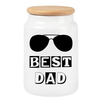 Typographie best DAD lunette - Boîte à biscuits avec couvercle en bois - blanc - Devant
