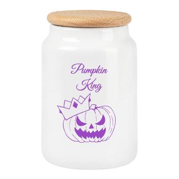 Kürbis König Halloween Design - Keksdose mit Holzdeckel - Weiß - Vorne