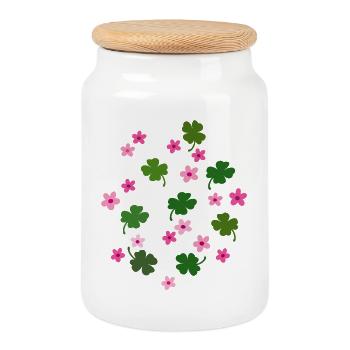 Trèfle porte-bonheur, fleurs - Boîte à biscuits avec couvercle en bois - blanc - Devant