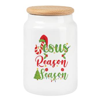 Reason for the Season Christmas Design - Cookie Jar with Wooden Lid - white - Front