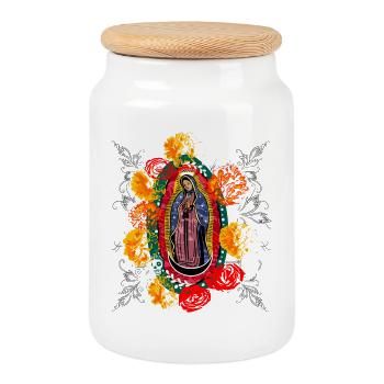 Halloween Day of the Dead Guadalupe - Cookie Jar with Wooden Lid - white - Front