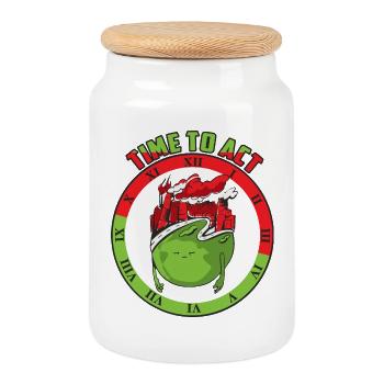 Climate change, time to act - Cookie Jar with Wooden Lid - white - Front