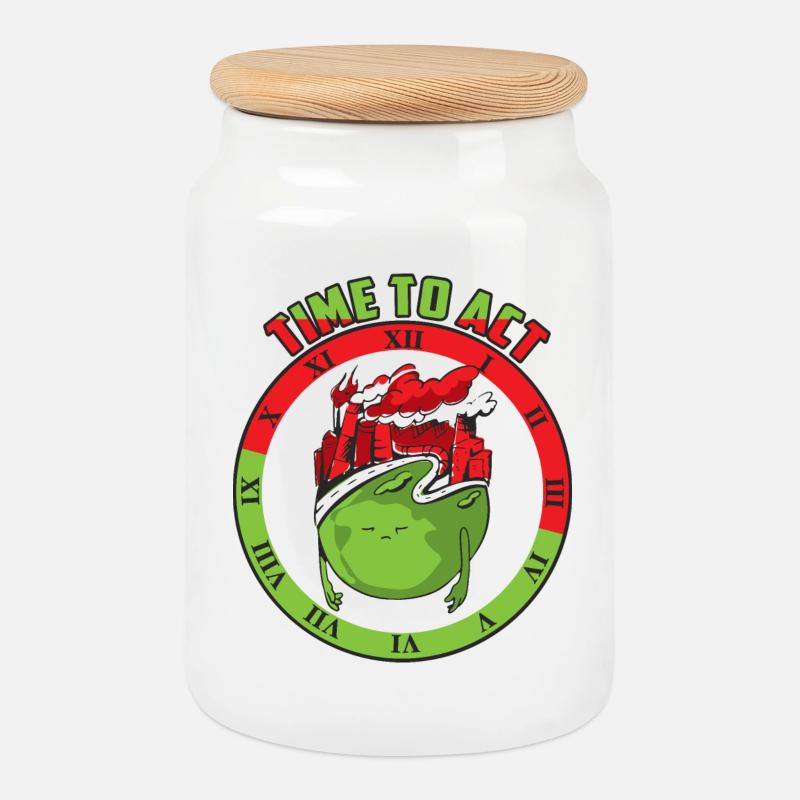 Climate change, time to act - Cookie Jar with Wooden Lid - white
