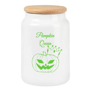  Kürbiskönigin Halloween Design - Keksdose mit Holzdeckel - Weiß - Vorne
