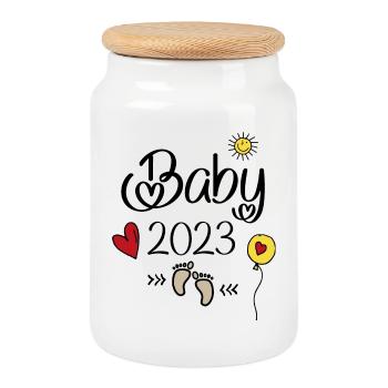 Bébé 2023 - Boîte à biscuits avec couvercle en bois - blanc - Devant