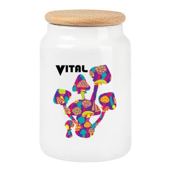 Vital Pilz neon - Keksdose mit Holzdeckel - Weiß - Vorne