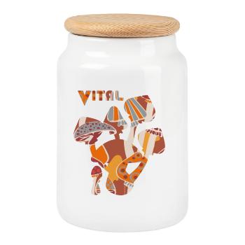 Vitalpilze, mushrooms in Erdtöne - Keksdose mit Holzdeckel - Weiß - Vorne