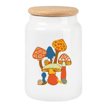Photo de champignons sucrés avec des escargots - Boîte à biscuits avec couvercle en bois - blanc - Devant
