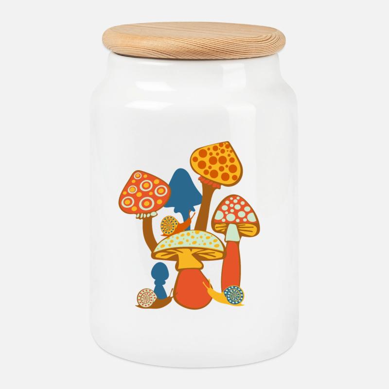 Süßes Pilzbild mit Schnecken - Keksdose mit Holzdeckel - Weiß