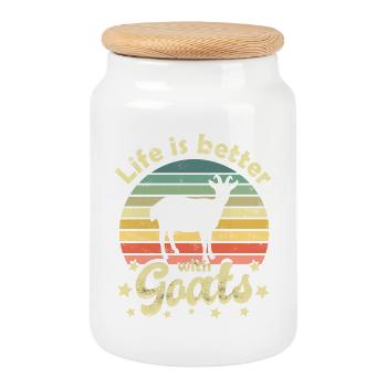 Goat Goats - Cookie Jar with Wooden Lid - white - Front