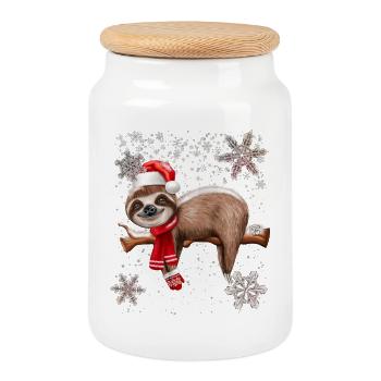 Christmas Sloth - Cookie Jar with Wooden Lid - white - Front