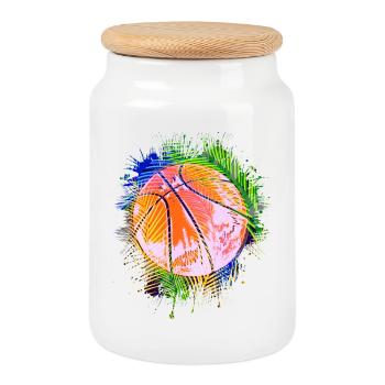 Colorful Basketball - Basketball Players Retro Streetball - Cookie Jar with Wooden Lid - white - Front