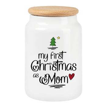 My first Christmas as Mom - Cookie Jar with Wooden Lid - white - Front