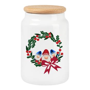 Trois têtes de saint Nicolas avec un nœud de couronne - Boîte à biscuits avec couvercle en bois - blanc - Devant