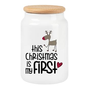 Cadeaux pour enfants pour Noël - Boîte à biscuits avec couvercle en bois - blanc - Devant