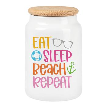 Manger dormir sur la plage répéter - Boîte à biscuits avec couvercle en bois - blanc - Devant